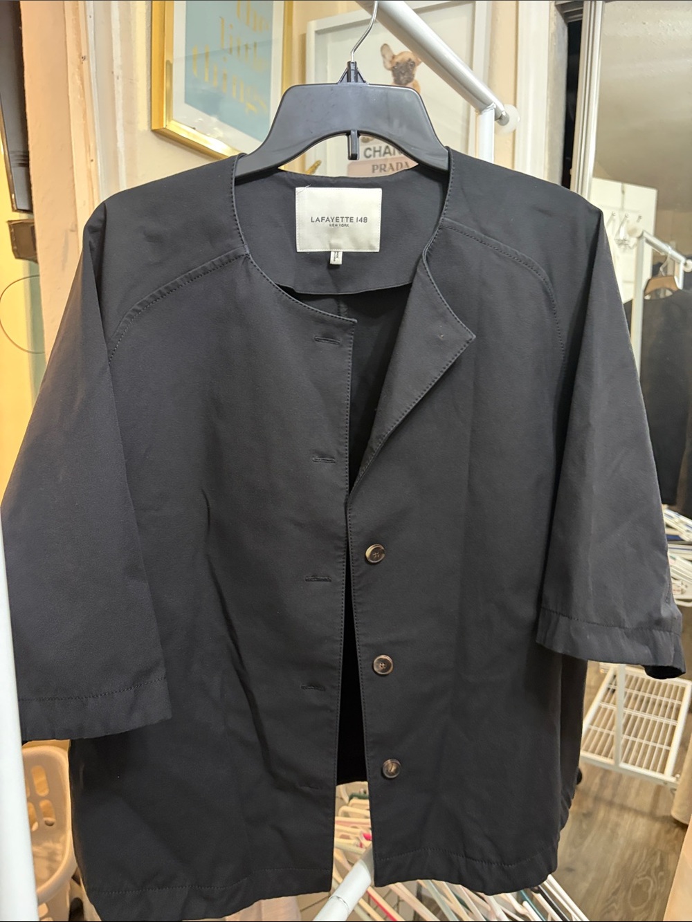 Lafayette 148 New York Black Collarless Button Jacket